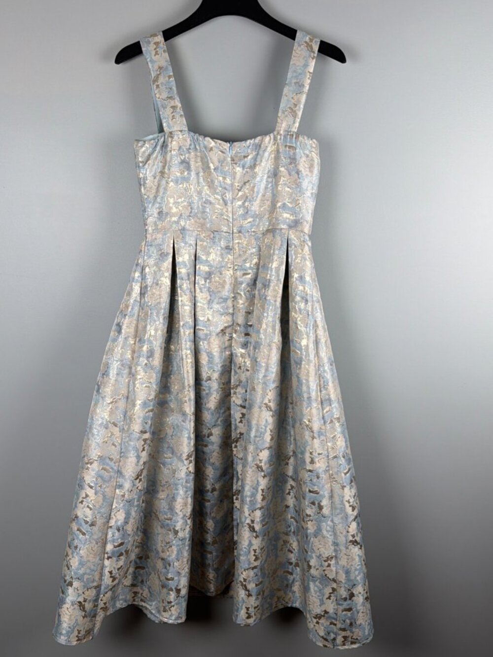 Retro Midi Dress Womens M Blue Silver Mod Rockabilly Old Money Parisian Preppy - Picture 3 of 9